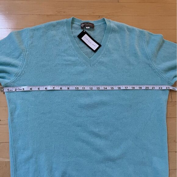 Cashmere Boutique Pure Cashmere V-Neck Spring Sweater in Blue Topaz M NWT - Picture 10 of 11